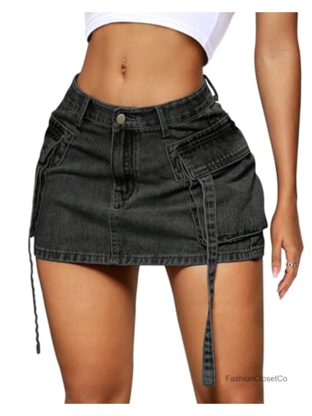 Cargo Mini Skirt Low Rise Flap Pockets Y2k Denim Style